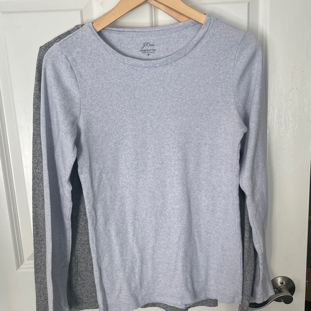 J. Crew Perfect Tee set 2 lilac and Gray Long Sleeve cotton crew neckTees - Picture 2 of 7
